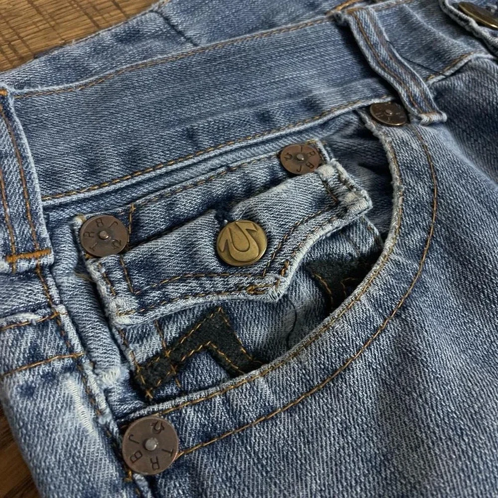 True Religion Baggy Denim Jeans Mens 33x28 Blue Streetwear Horseshoe Flap Pocket